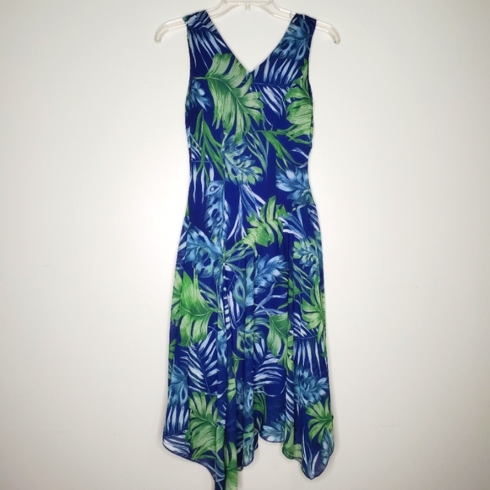Rabbit Rabbit Rabbit Tropical Flowy V-Neck Asymmetrical Dress Size 2P - Picture 3 of 10